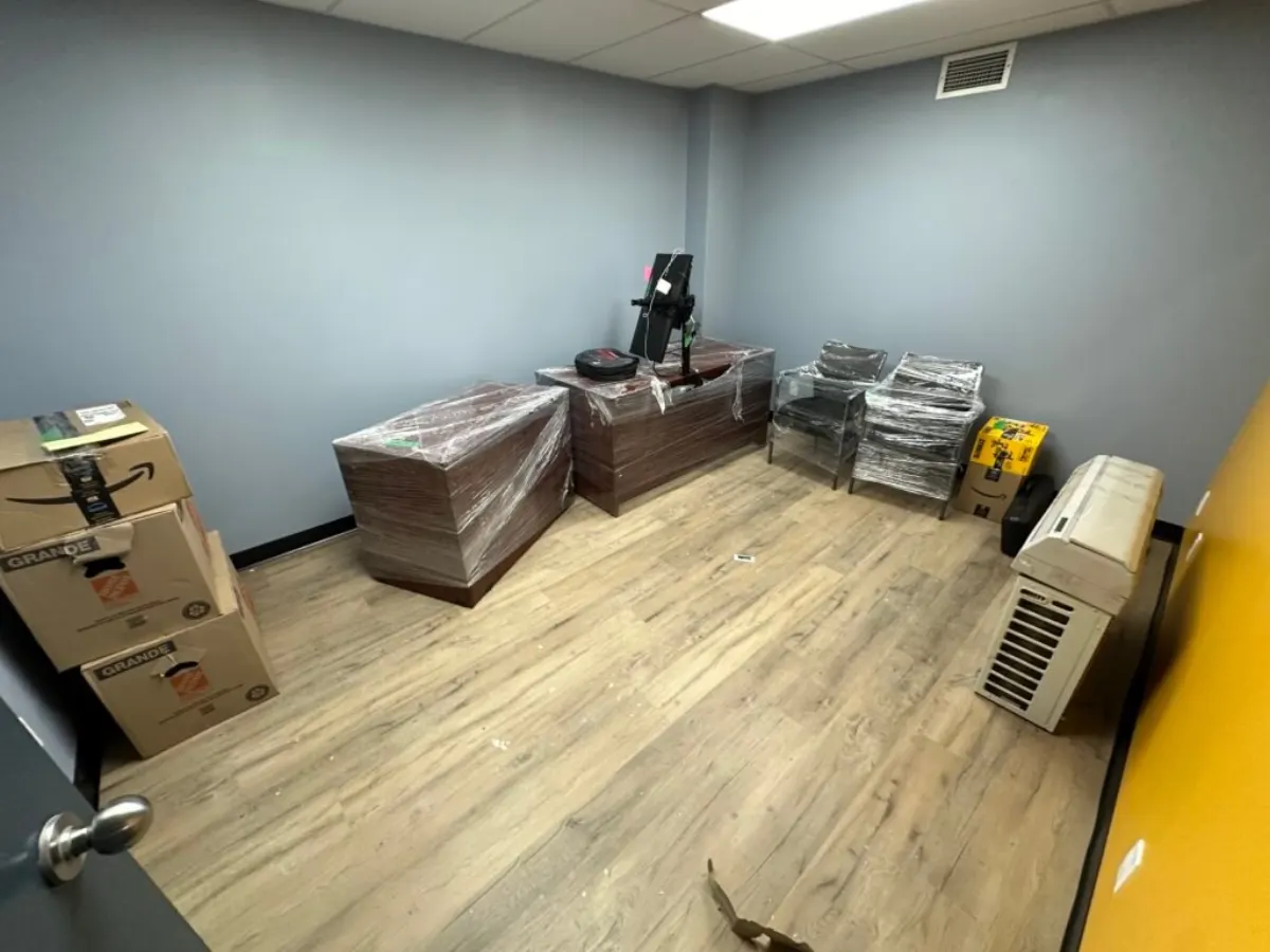 Furniture wrapped and staged during an Optimum office move