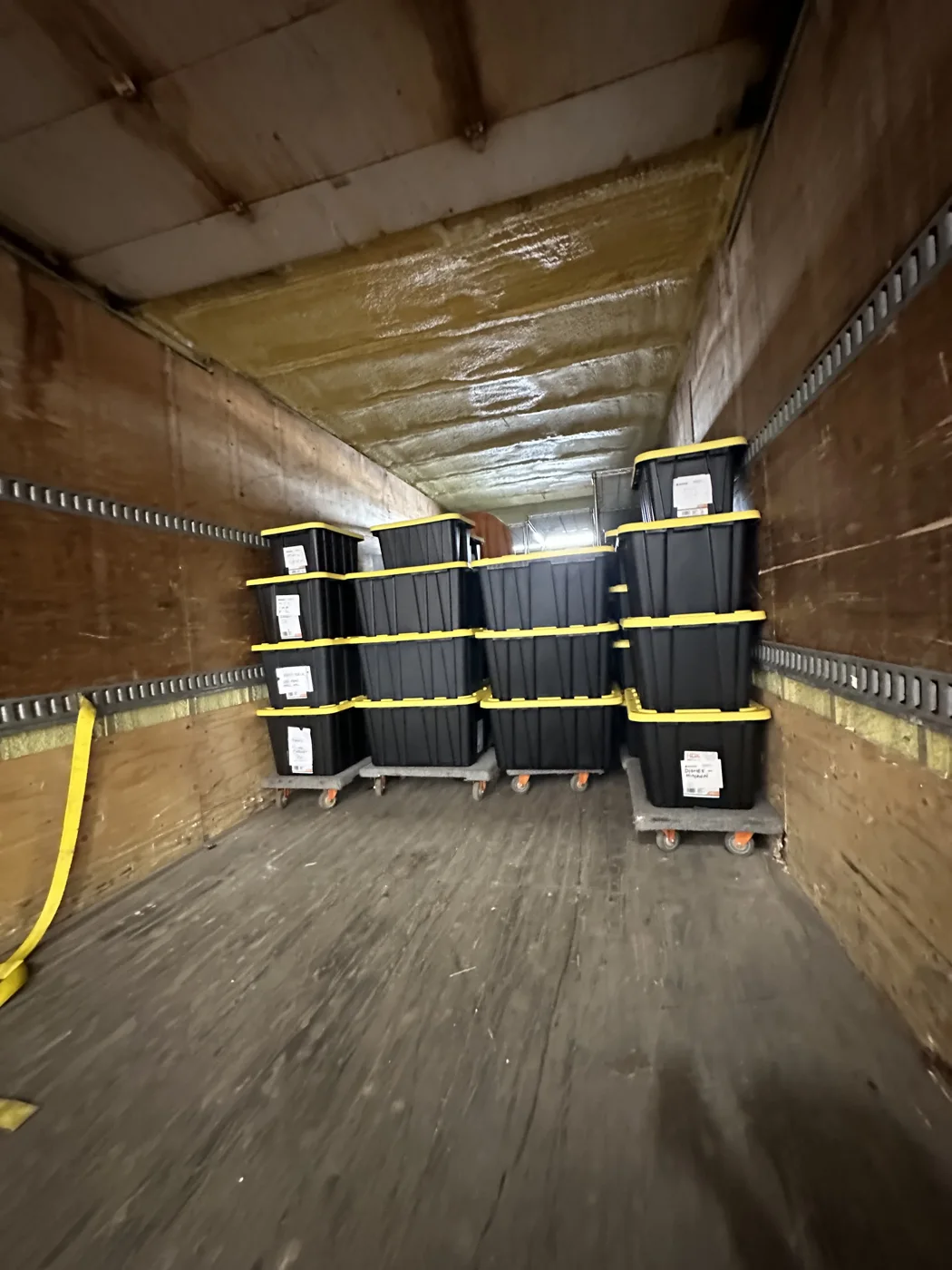 Packed moving bins from an Optimum moving job